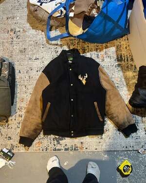 Vintage Peerless Garments Wool Suede Varsity Jacket Embroidered Whitetail Deer